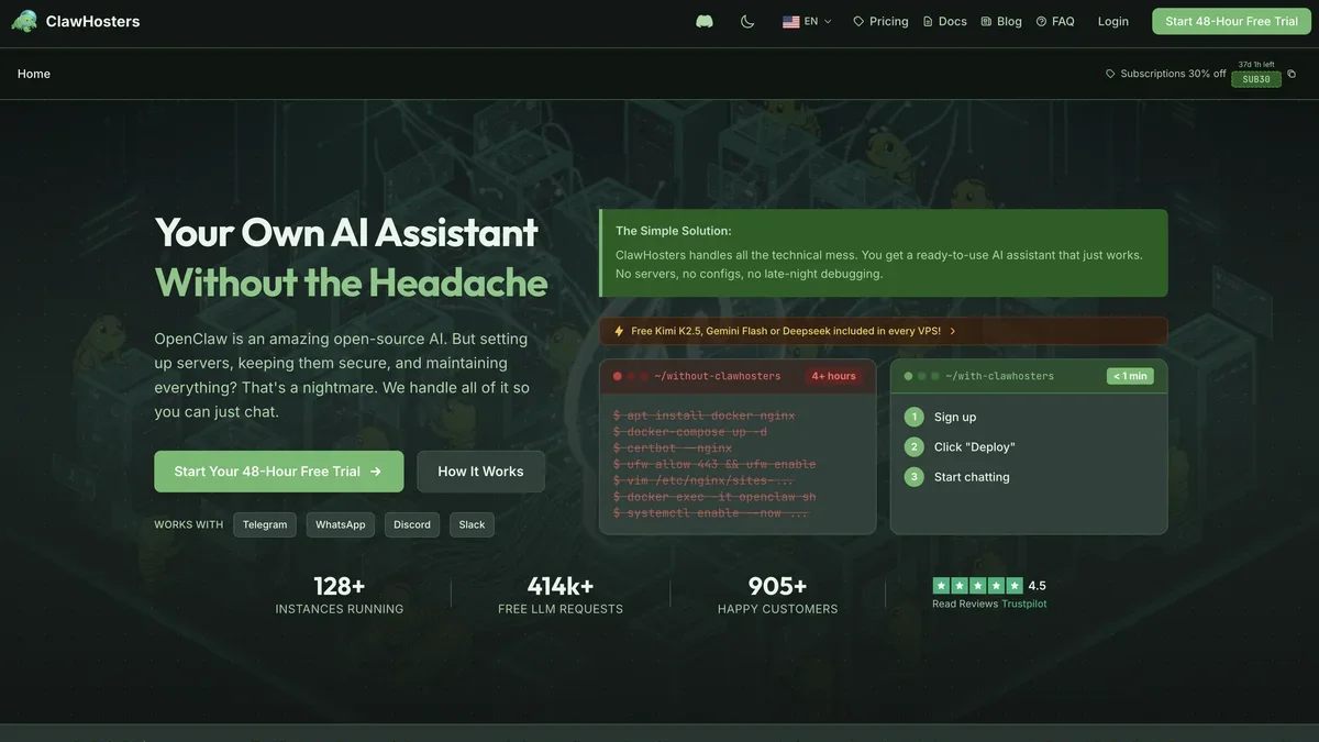 ClawHosters screenshot